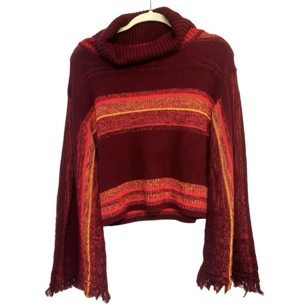 Free People Burgundy and Orange Striped Turtleneck Sweater